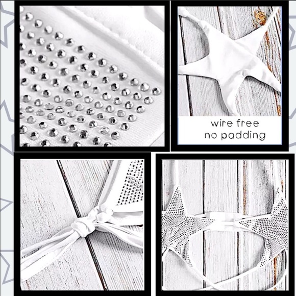 Sequin  Patriotic Star Shaped Tie Thong Bikini NWT - Picture 7 of 8